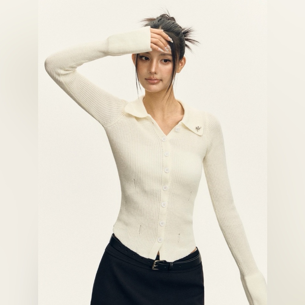 NWT Knit Cream Ribbed Button-Up Cardigan - Picture 2 of 7
